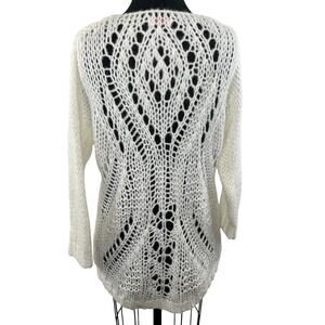 SCANDAL White Scoop Neck Open Knit Pullover Mohair Wool Blend Sweater S ITALY
